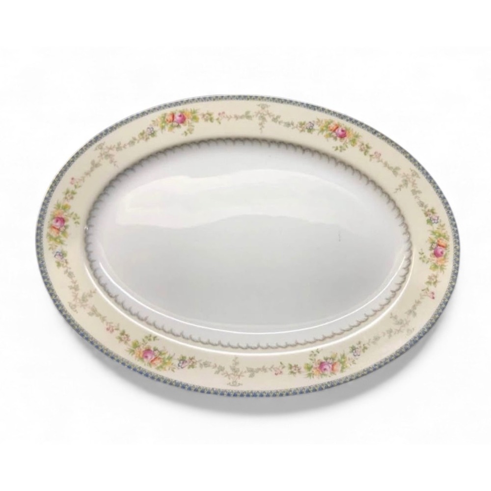 MEITO CHINA V2144 14 1/8" Oval Serving Bowl & Platter Blue Yellow Floral Sprays